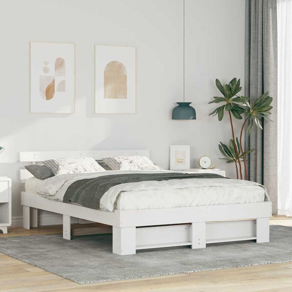 vidaXL Σκελετός Κρεβατιού Λευκό 150 x 200 cm Μασίφ ξύλο πεύκου