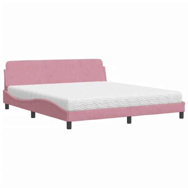 vidaXL Κρεβάτι με Στρώμα Ροζ 180x200 εκ. Βελούδινο
