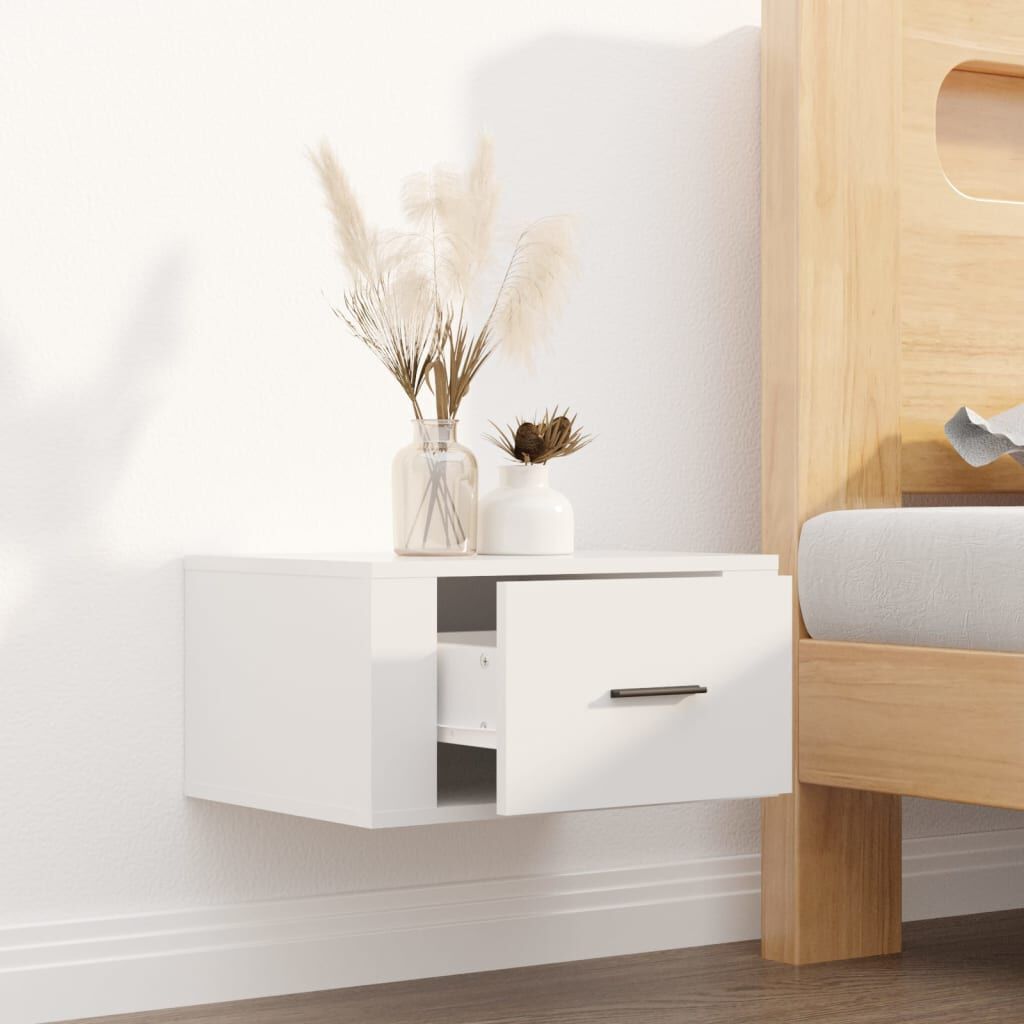 vidaXL Κομοδίνο Επιτοίχιο Γυαλιστερό Λευκό 50 x 36 x 25 εκ.