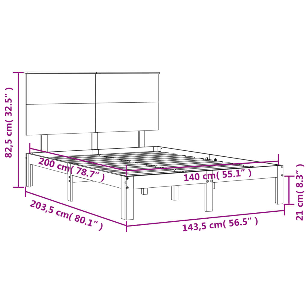vidaXL Σκελετός Κρεβατιού Χωρίς Στρώμα 140x200 εκ Μασίφ Ξύλο Πεύκου