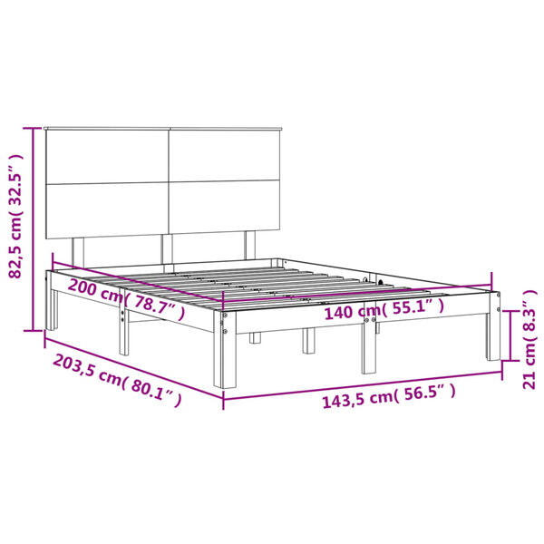 vidaXL Σκελετός Κρεβατιού Χωρίς Στρώμα 140x200 εκ Μασίφ Ξύλο Πεύκου