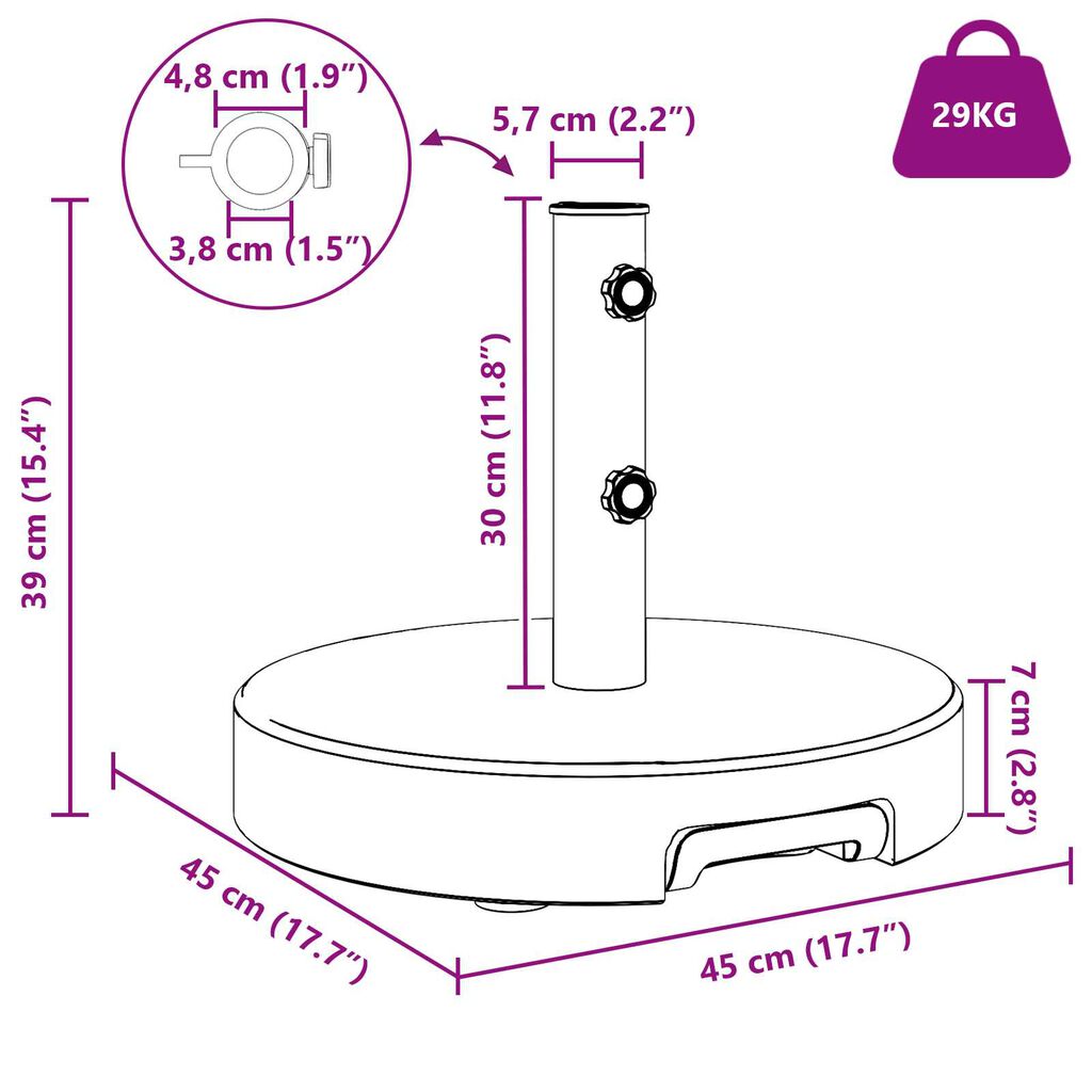 vidaXL Βάση Ομπρέλας με Ρόδες Γκρι Γρανίτη 29 kg