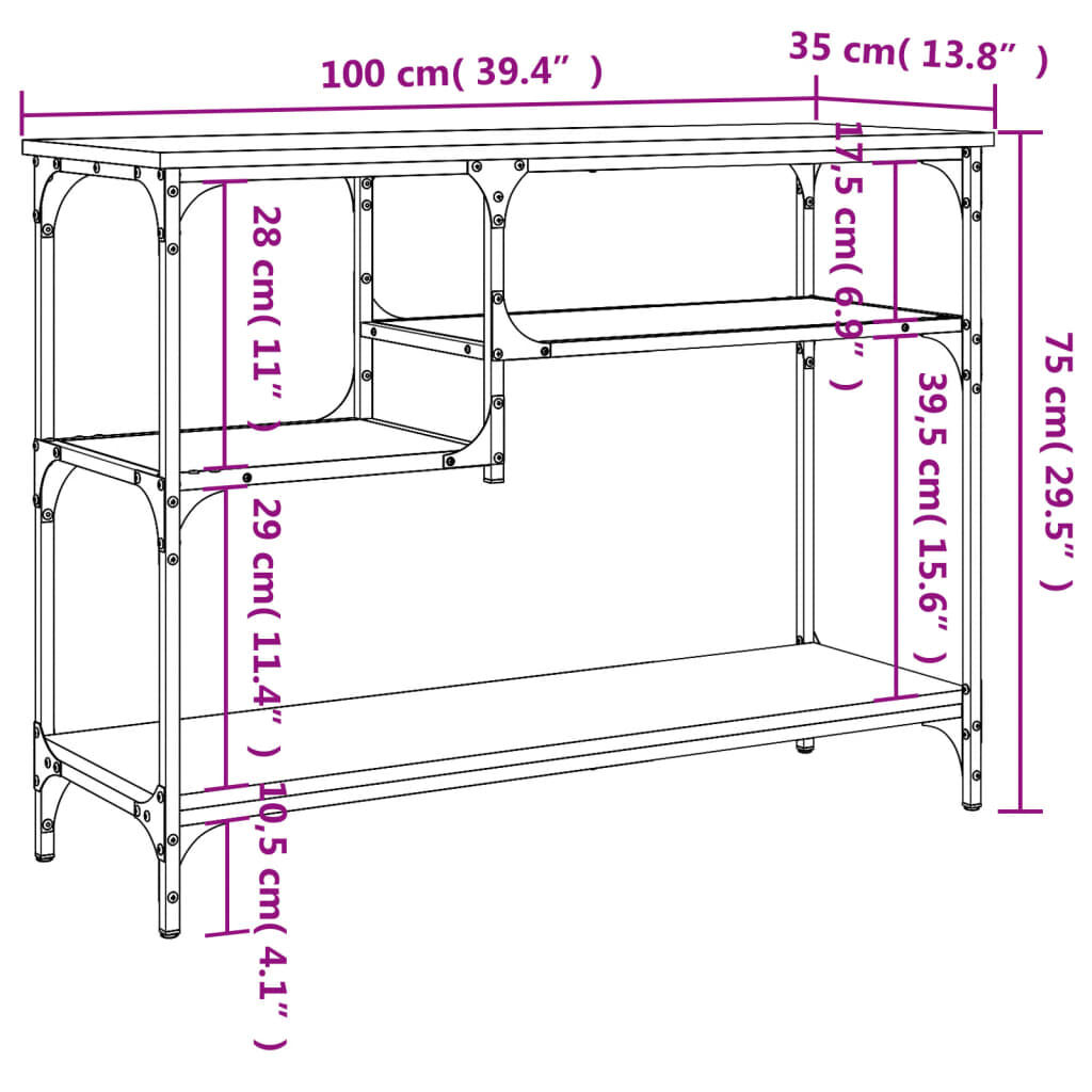 vidaXL Τραπέζι Κονσόλα με Ράφια Μαύρο 100 x 35 x 75 εκ.