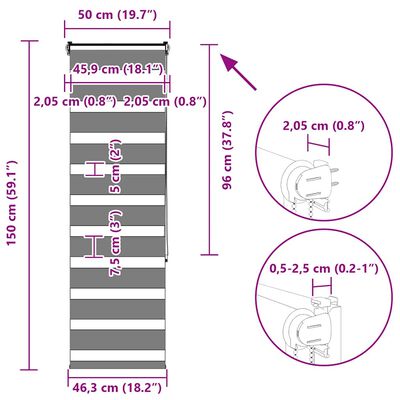 vidaXL Ζέβρα τυφλή Σκούρο Γκρι Πλάτος υφάσματος 45,9 εκ. Πολυεστέρας