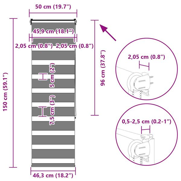 vidaXL Ζέβρα τυφλή Σκούρο Γκρι Πλάτος υφάσματος 45,9 εκ. Πολυεστέρας