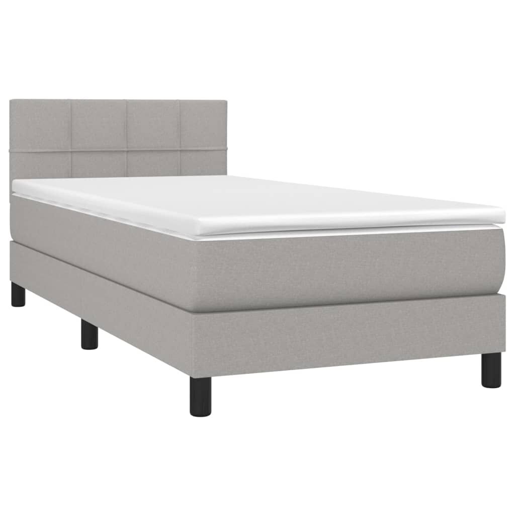 vidaXL Κρεβάτι Boxspring με Στρώμα & LED Αν.Γκρι 90x200 εκ. Υφασμάτινο