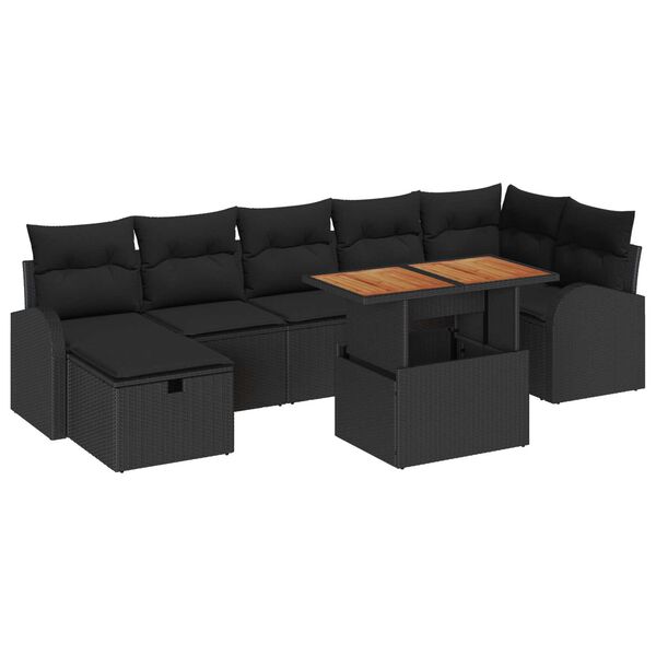 vidaXL Σετ Καναπέ Κήπου με μαξιλάρι 8 pcs Μαύρο Πολυ ράταν