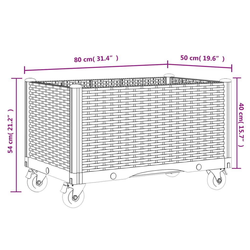 vidaXL Ζαρντινιέρα Κήπου με Ροδάκια Καφέ 80x50x54 εκ. Πολυπροπυλένιο