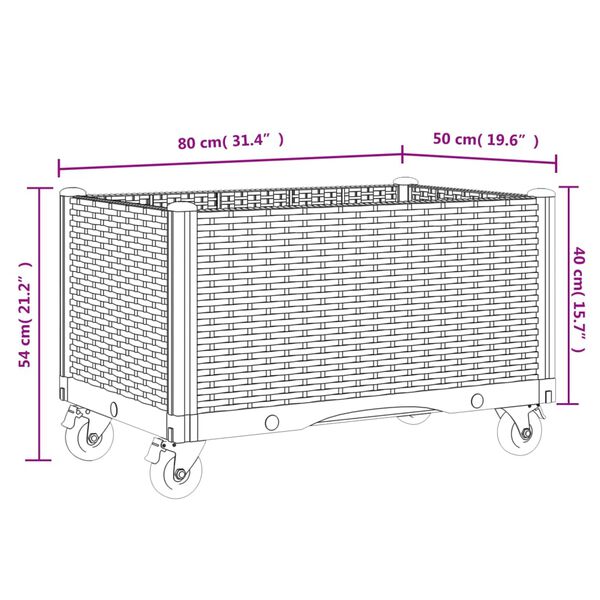 vidaXL Ζαρντινιέρα Κήπου με Ροδάκια Καφέ 80x50x54 εκ. Πολυπροπυλένιο