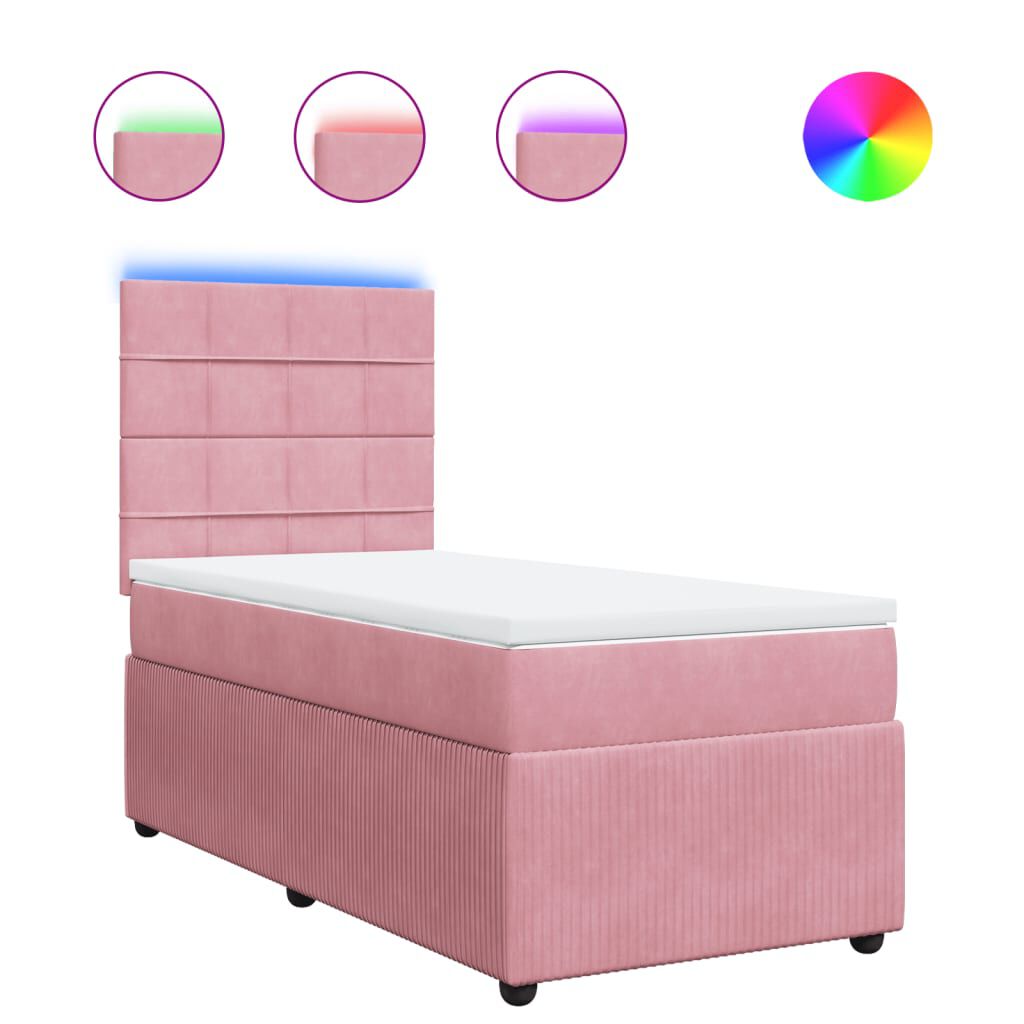 vidaXL Κρεβάτι Boxspring με Στρώμα Ροζ 100x200 εκ. Βελούδινο