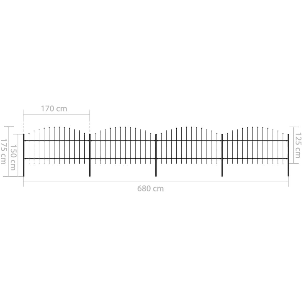 vidaXL Κάγκελα Περίφραξης με Λόγχες Μαύρα (1-1,25) x 6,8 μ. Ατσάλινα