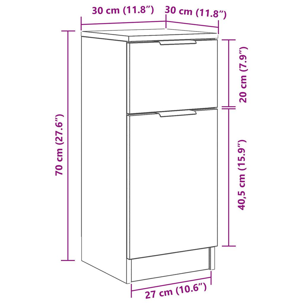 vidaXL Μπουφές Μαύρο Δρυς 30x30x70 εκ. Επεξεργασμένο ξύλο