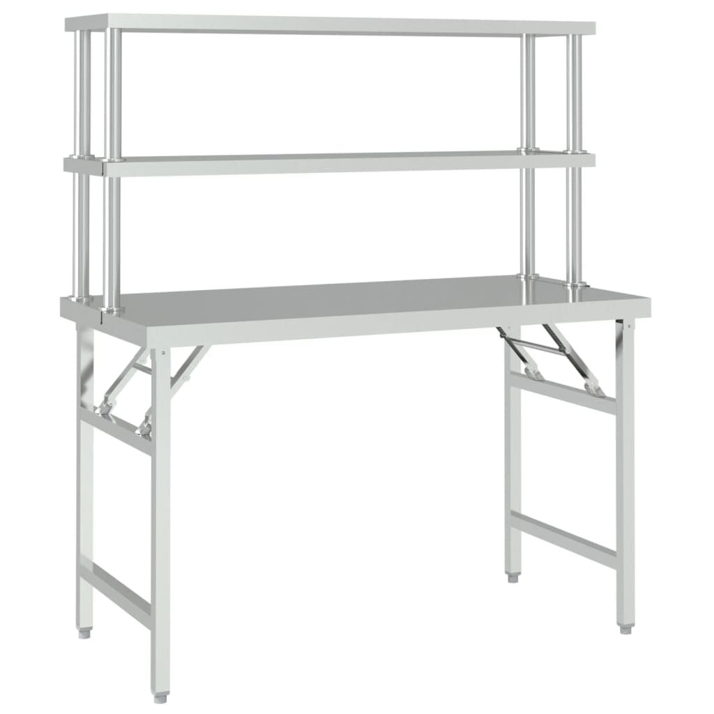 vidaXL Πάγκος Εργασίας Κουζίνας με Ράφι 120x60x145 εκ. Ανοξείδ. Ατσάλι