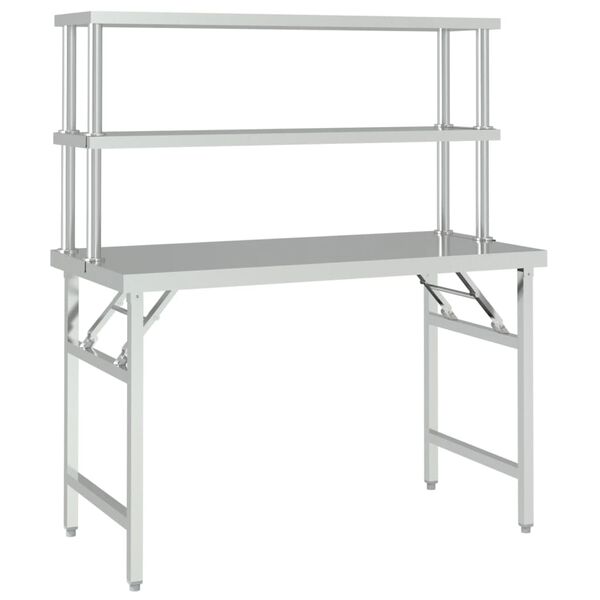 vidaXL Πάγκος Εργασίας Κουζίνας με Ράφι 120x60x145 εκ. Ανοξείδ. Ατσάλι