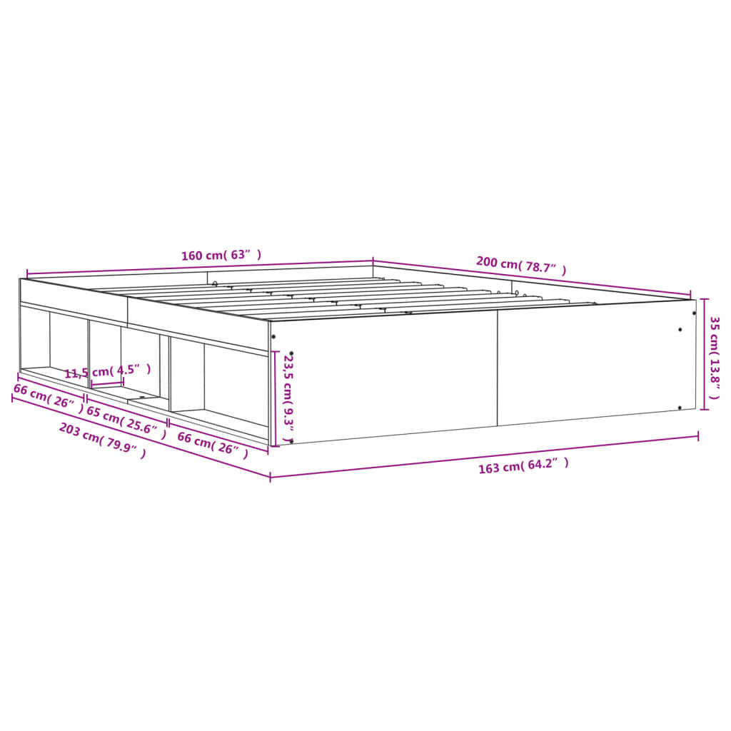 vidaXL Πλαίσιο Κρεβατιού Καπνιστή Δρυς 160 x 200 εκ.