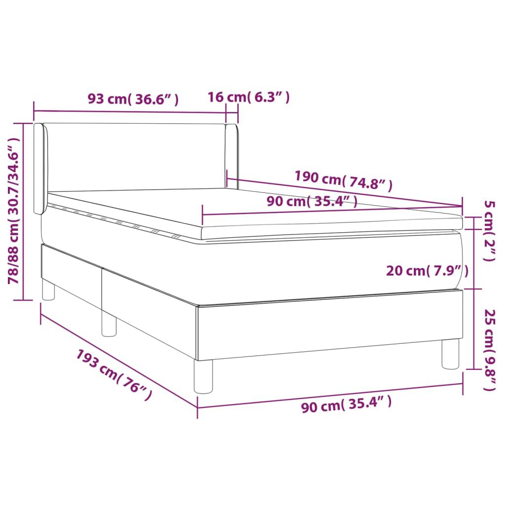 vidaXL Κρεβάτι Boxspring με Στρώμα Taupe 90x190 εκ.Υφασμάτινο