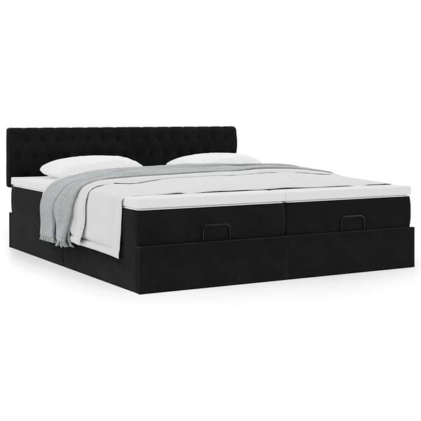 vidaXL Οθωμανικό κρεβάτι με στρώματα Μαύρο 200x200cm Velvet
