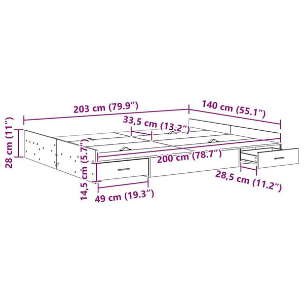 vidaXL Κρεβάτι με αποθηκευτικό χώρο artisan δρυς 140 x 200 cm