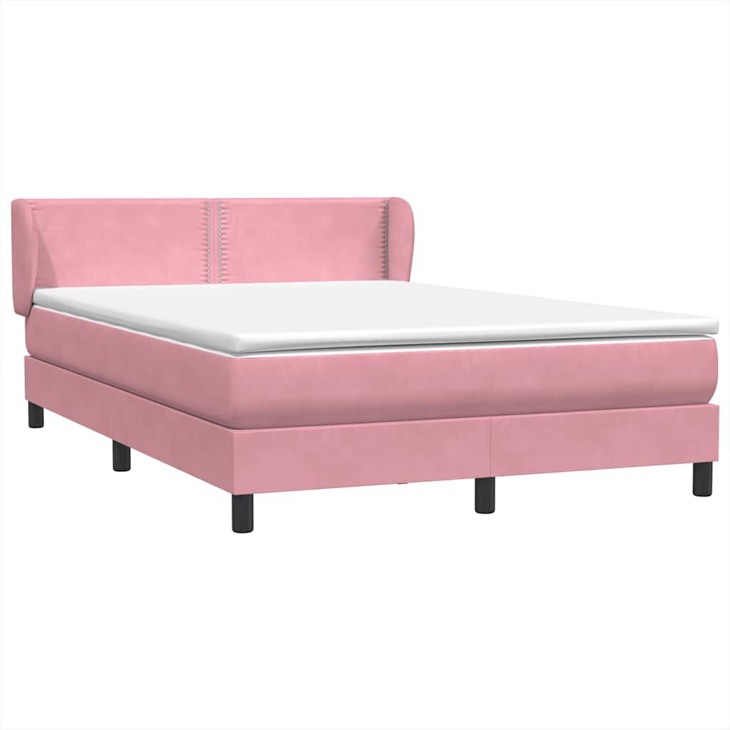 vidaXL Box Spring κρεβάτι με στρώμα ροζ 140x220 cm Βελούδινο