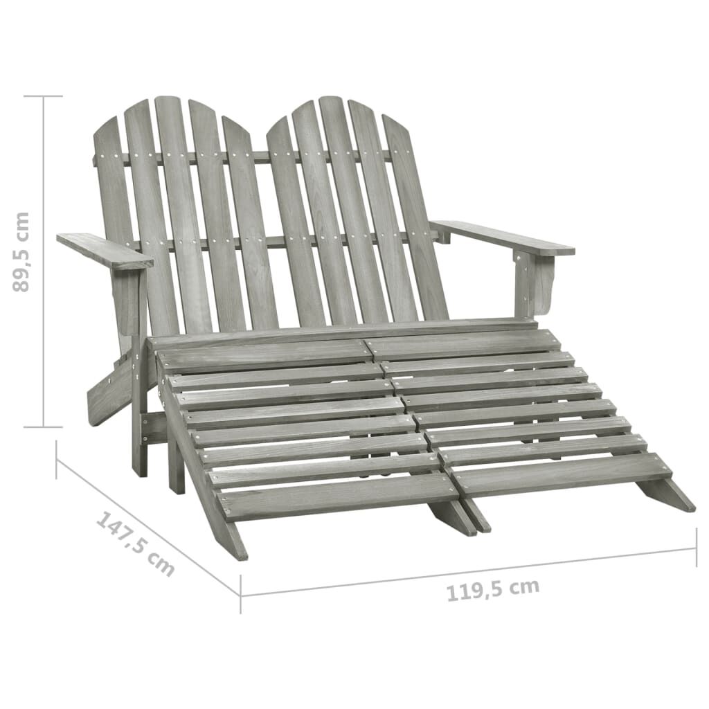 vidaXL Καρέκλα Κήπου Adirondack Διθέσια Γκρι Ξύλο Ελάτης & Υποπόδιο