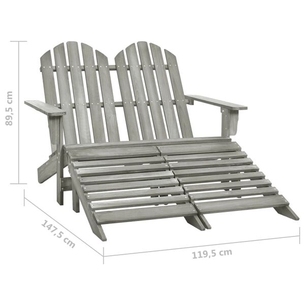vidaXL Καρέκλα Κήπου Adirondack Διθέσια Γκρι Ξύλο Ελάτης & Υποπόδιο