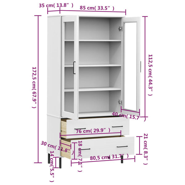 vidaXL Βιβλιοθήκη OSLO Λευκή 85x35x172,5 εκ. Μασίφ Ξύλο με Μετ. Πόδια