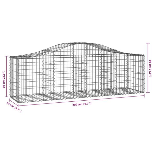 vidaXL Συρματοκιβώτια Τοξωτά 3 τεμ. 200x50x60/80 εκ. Γαλβαν. Ατσάλι