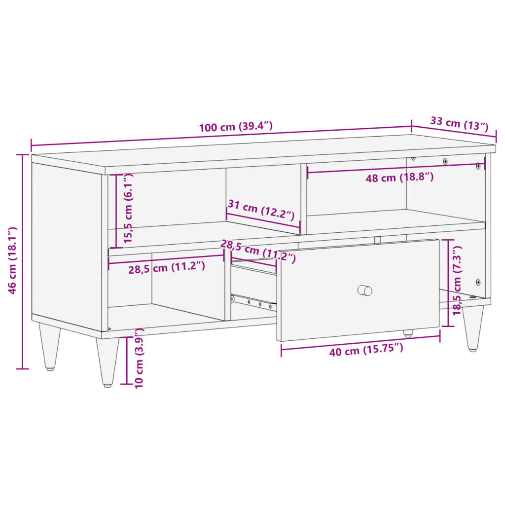 vidaXL Έπιπλο Τηλεόρασης 100 x 33 x 46 εκ. από Μασίφ Ξύλο Μάνγκο