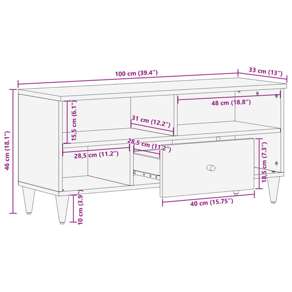 vidaXL Έπιπλο Τηλεόρασης 100 x 33 x 46 εκ. από Μασίφ Ξύλο Μάνγκο