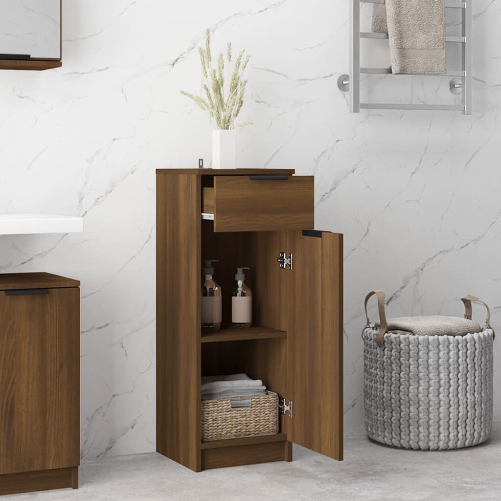 vidaXL Ντουλάπι Μπάνιου Καφέ Δρυς 32x34x90 εκ. Επεξεργασμένο Ξύλο