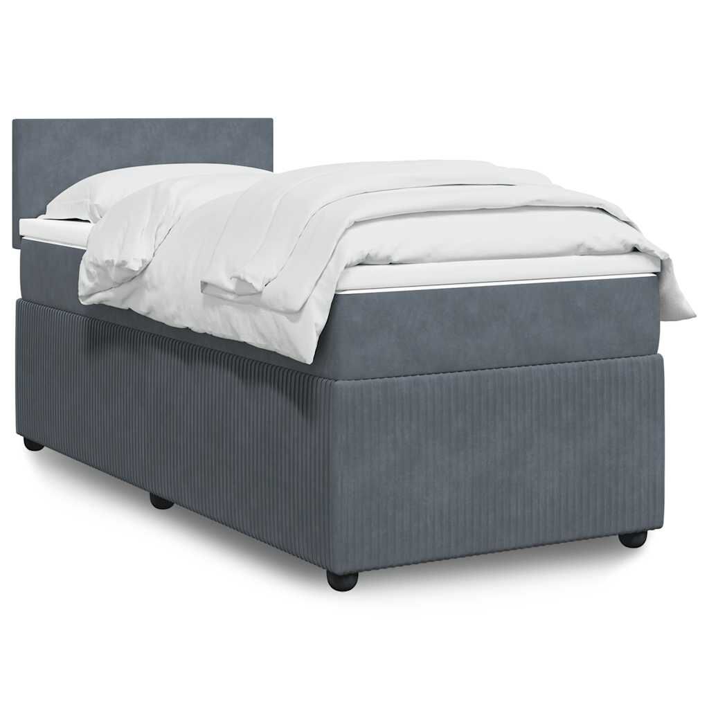 vidaXL Κρεβάτι Boxspring με Στρώμα Σκούρο Γκρι 90x200 εκ. Βελούδινο
