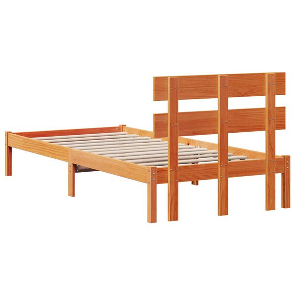 vidaXL Κρεβάτι με κεφαλάρι Wax Brown 90x200 εκ Μασίφ ξύλο πεύκου