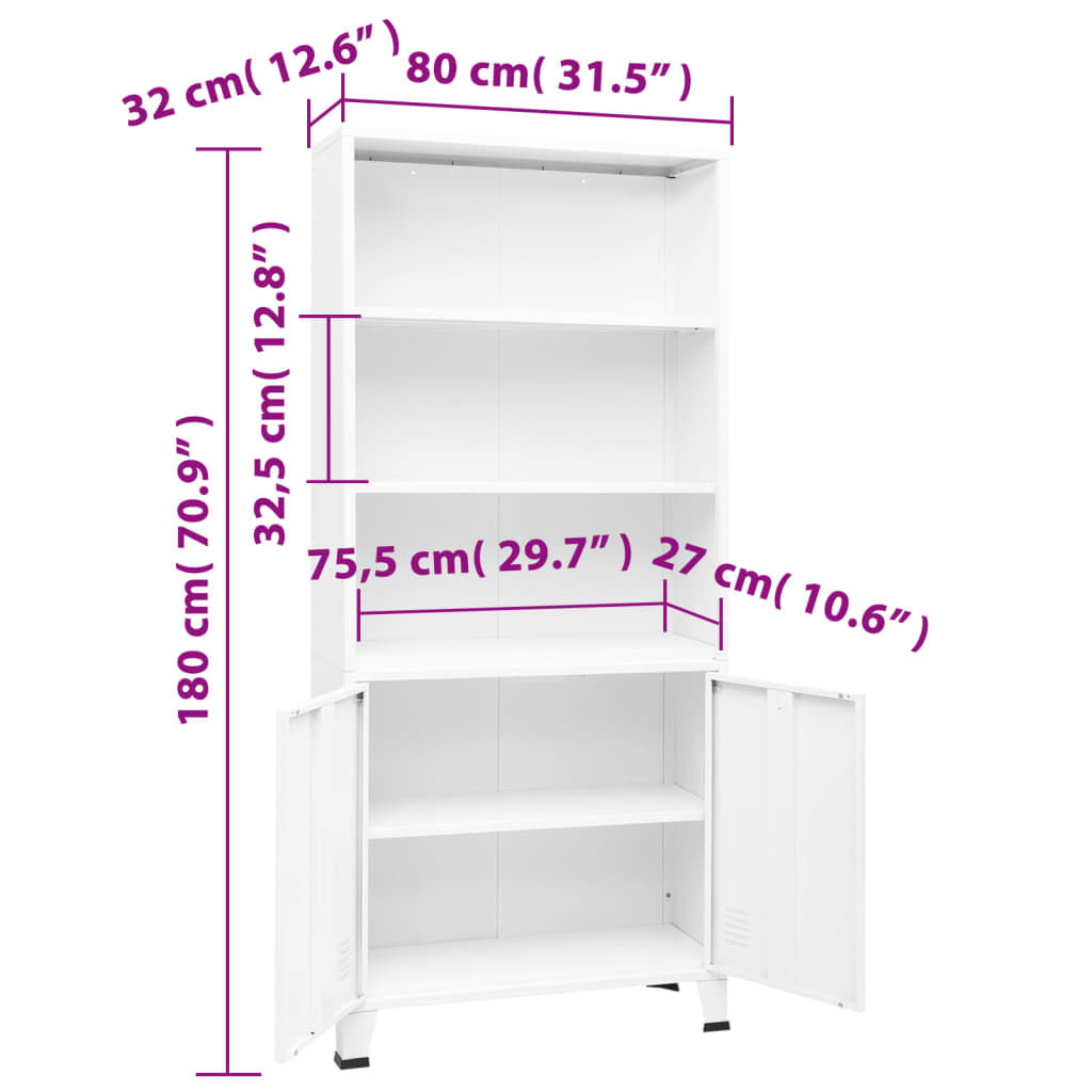 vidaXL Βιομηχανική Βιβλιοθήκη Λευκή 80 x 32 x 180 εκ. Ατσάλινη
