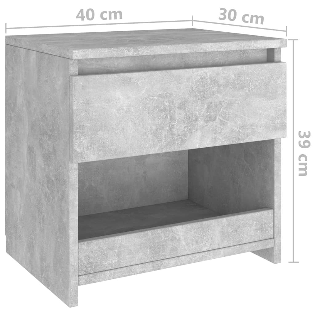 vidaXL Κομοδίνα 2 τεμ. Γκρι Σκυροδέματος 40 x 30 x 39 εκ. Επεξ. Ξύλο