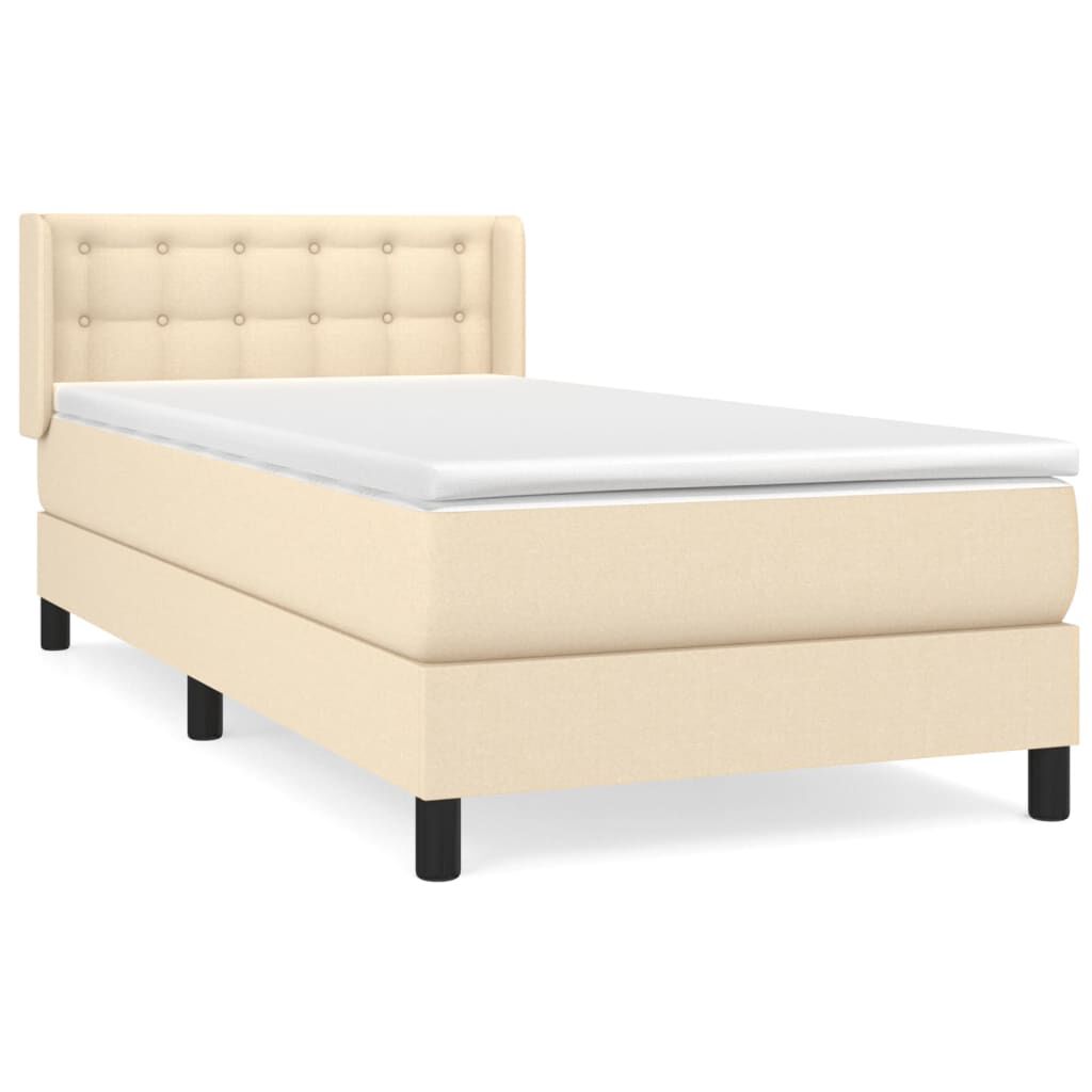 vidaXL Κρεβάτι Boxspring με Στρώμα Κρεμ 90x190 εκ.Υφασμάτινο