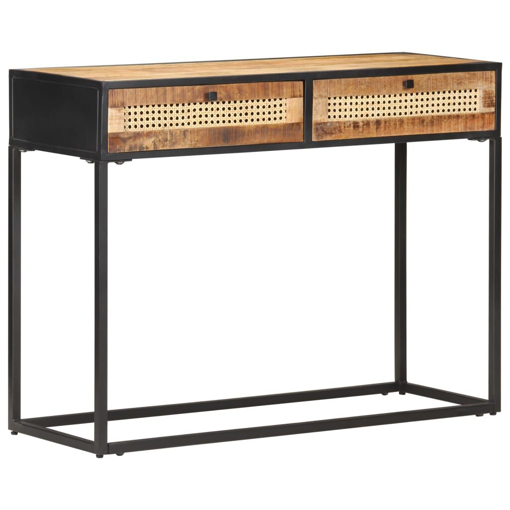 vidaXL Τραπέζι Κονσόλα 100x35x75 εκ Ακατ. Ξύλο Μάνγκο/Φυσικό Καλάμι