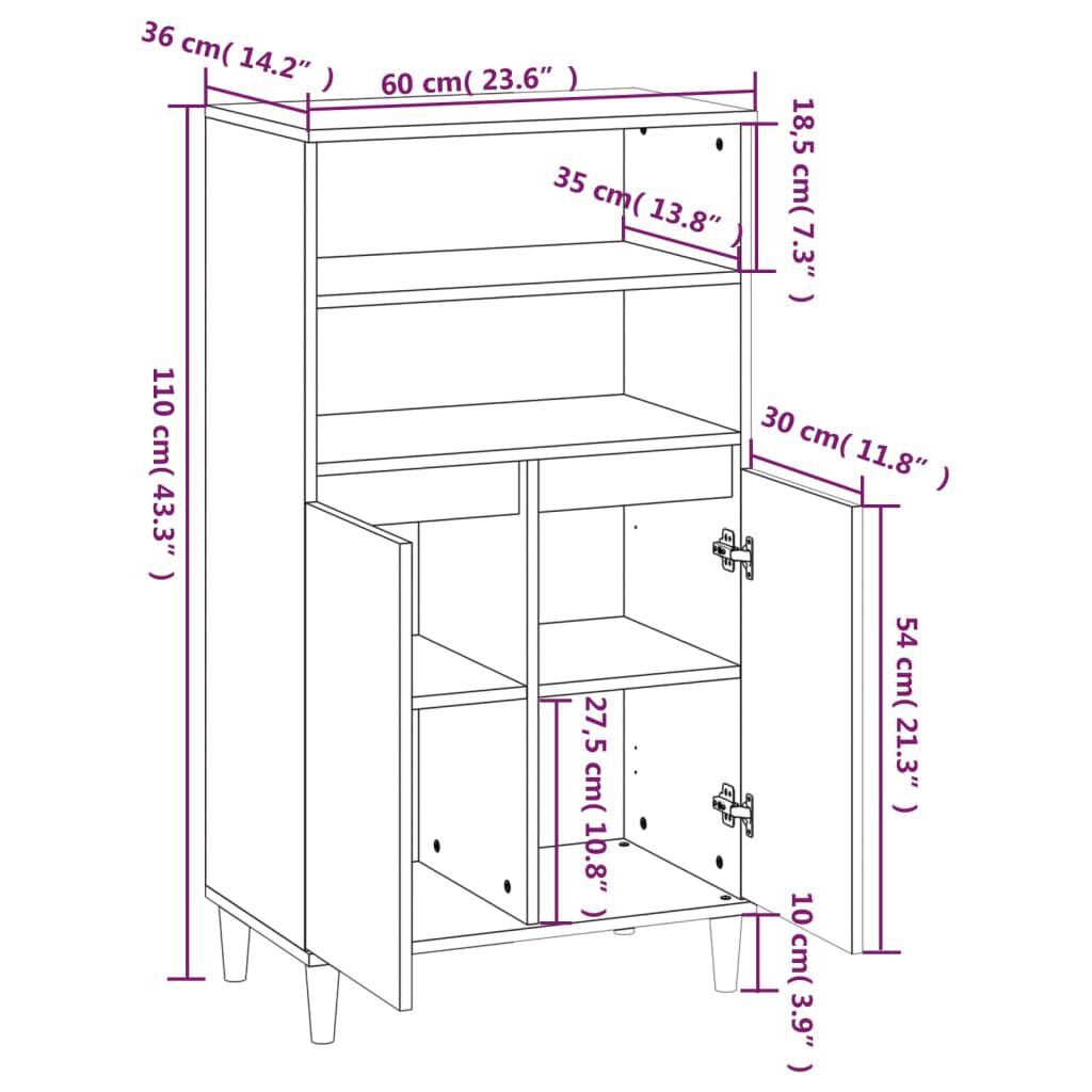 vidaXL Ντουλάπι Γκρι Sonoma 60 x 36 x 110 εκ. από Επεξεργασμένο Ξύλο