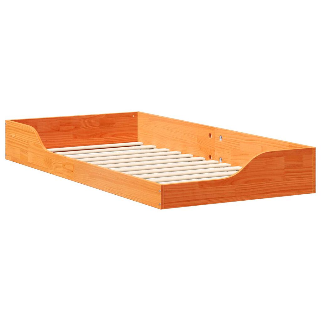 vidaXL Κρεβάτι δαπέδου Καφέ κεριού 90 x 190 cm Συμπαγές ξύλο πεύκου