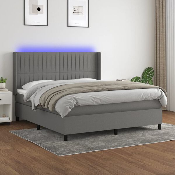 vidaXL &Kappa;&rho;&epsilon;&beta;ά&tau;&iota; Boxspring &mu;&epsilon; &Sigma;&tau;&rho;ώ&mu;&alpha; & LED &Sigma;&kappa;.&Gamma;&kappa;&rho;&iota; 160x200 &epsilon;&kappa; &Upsilon;&phi;&alpha;&sigma;&mu;ά&tau;&iota;&nu;&omicron;