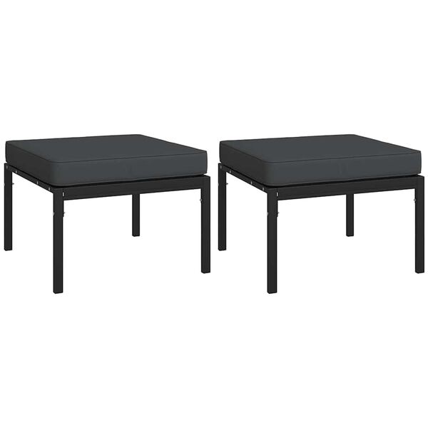 vidaXL Υποπόδια Κήπου 2 τεμ. 60 x 60 x 35 εκ Ατσάλι με Γκρι Μαξιλάρια