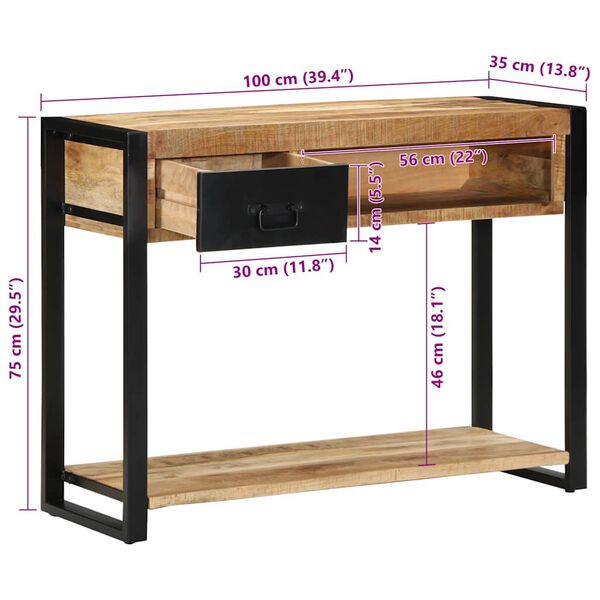 vidaXL Τραπέζι κονσόλας 100x35x75 cm Στερεό ακατέργαστο ξύλο Mango