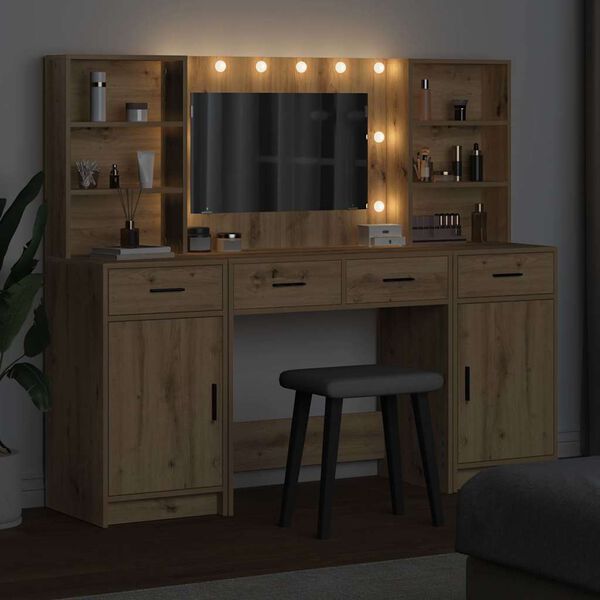 vidaXL &Sigma;&epsilon;&tau; &Tau;&rho;&alpha;&pi;έ&zeta;&iota; &Nu;&tau;&upsilon;&sigma;ί&mu;&alpha;&tau;&omicron;&sigmaf; &mu;&epsilon; LED &mu;&epsilon; &sigma;&upsilon;&rho;&tau;ά&rho;&iota; 3 pcs Artisan Oak
