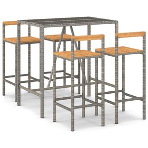vidaXL Σετ Μπαρ Κήπου 5 Τεμαχίων Γκρι Συνθ. Ρατάν & Μασίφ Ξύλο Ακακίας