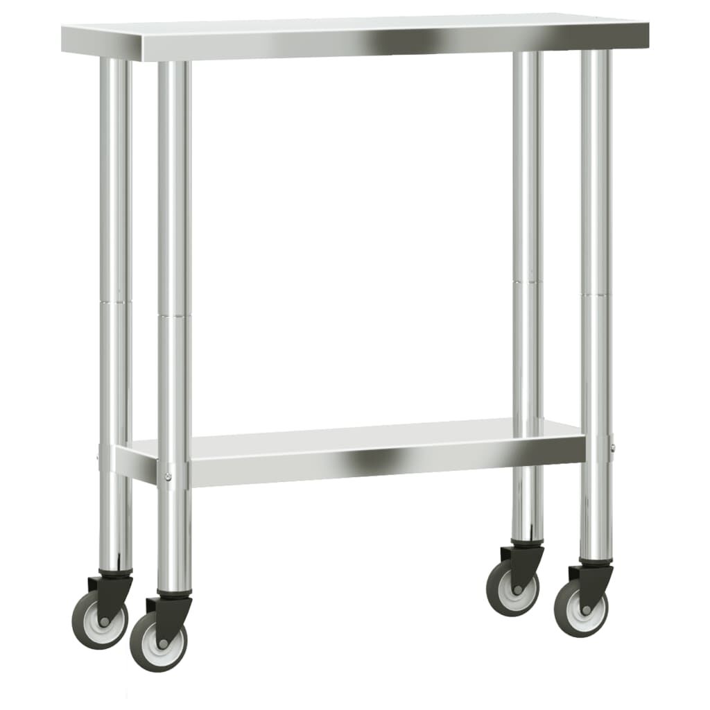 vidaXL Πάγκος Εργασίας Κουζίνας με Ροδάκια 82,5x30x85 εκ. Ανοξ. Ατσάλι