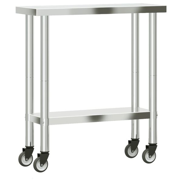 vidaXL Πάγκος Εργασίας Κουζίνας με Ροδάκια 82,5x30x85 εκ. Ανοξ. Ατσάλι