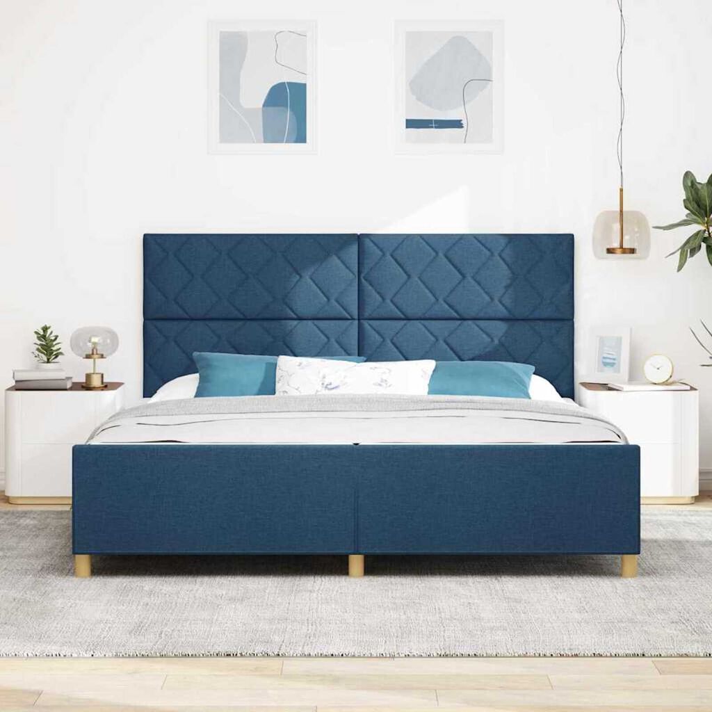 vidaXL Σκελετός Κρεβατιού με κεφαλάρι Μπλε 200 x 200 cm ύφασμα