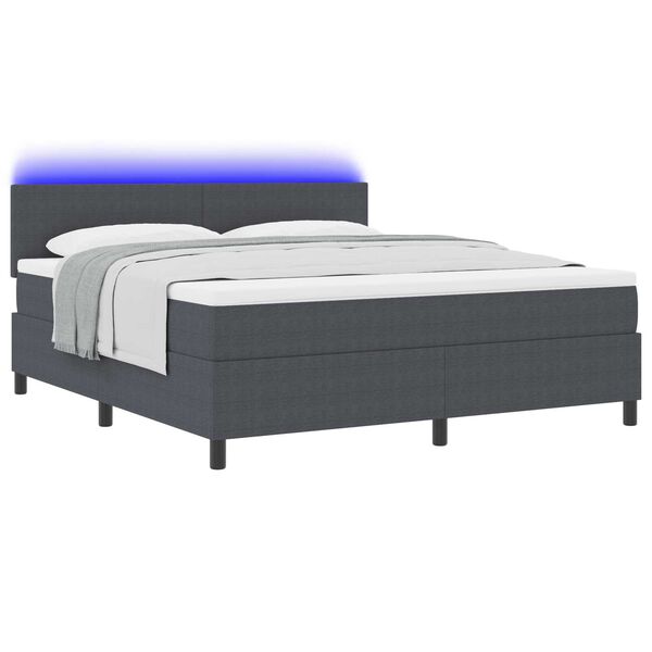 vidaXL Κρεβάτι Box Spring με Στρώμα & LED Σκοτεινό Γκρι Ύφασμα Κοτλέ