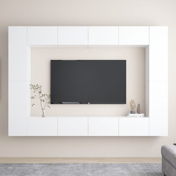 vidaXL Έπιπλα Τηλεόρασης Σετ 8 Τεμαχίων Λευκό από Επεξ. Ξύλο