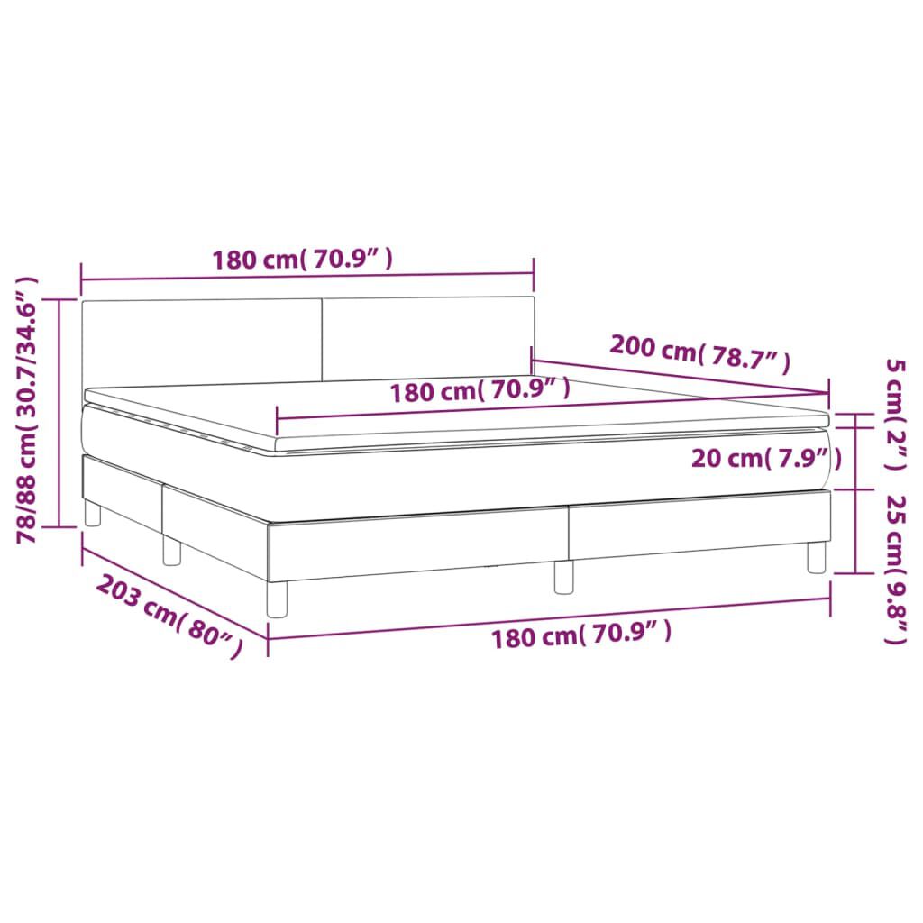 vidaXL Κρεβάτι Boxspring με Στρώμα Κρεμ 180x200 εκ. Υφασμάτινο