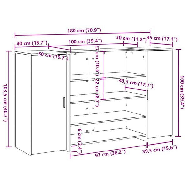 vidaXL Γραφείο υποδοχής 180x50x103,5εκ. Επεξεργασμένο Ξύλο